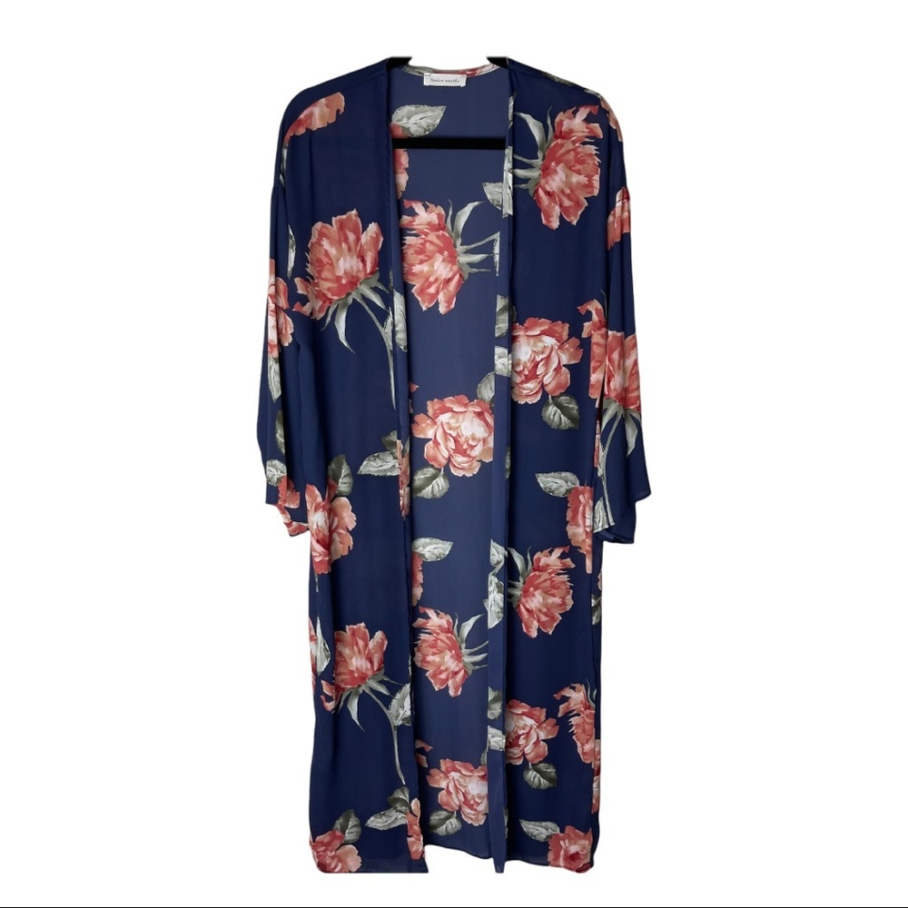 Twelve Months Open Kimono Wrap Navy Floral S